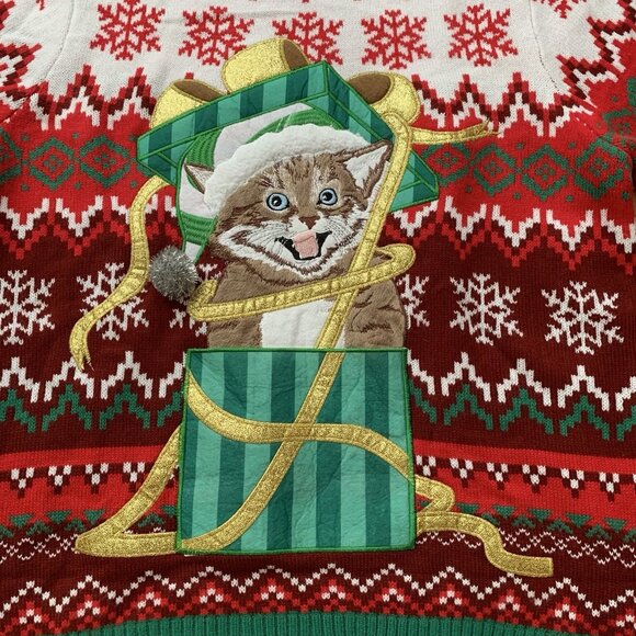 Holiday Time Christmas Sweater Size XL Cat Design Multicolor Long Sleeve - Picture 3 of 8
